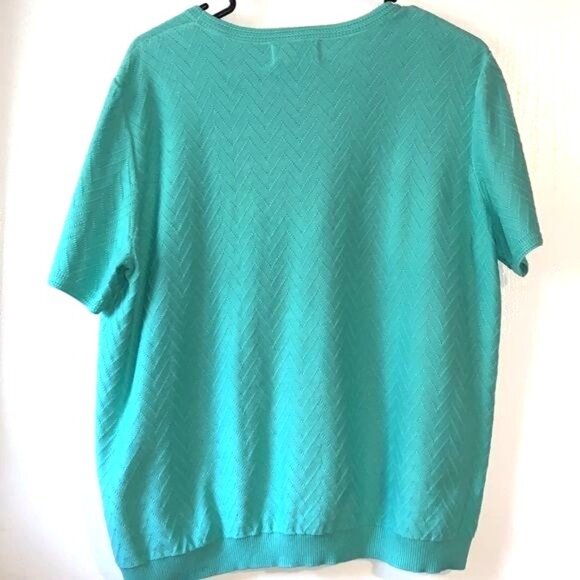 Alfred Dunner Chevron Knit Short-Sleeve Turquoise Sweater Top L Acrylic Blend Wo - Picture 6 of 8
